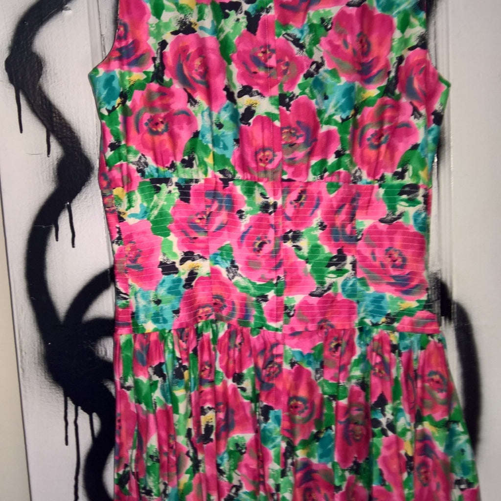 Vintage Classic Silhouette/Full Skirt/Rose Print Dress Sz 6/8