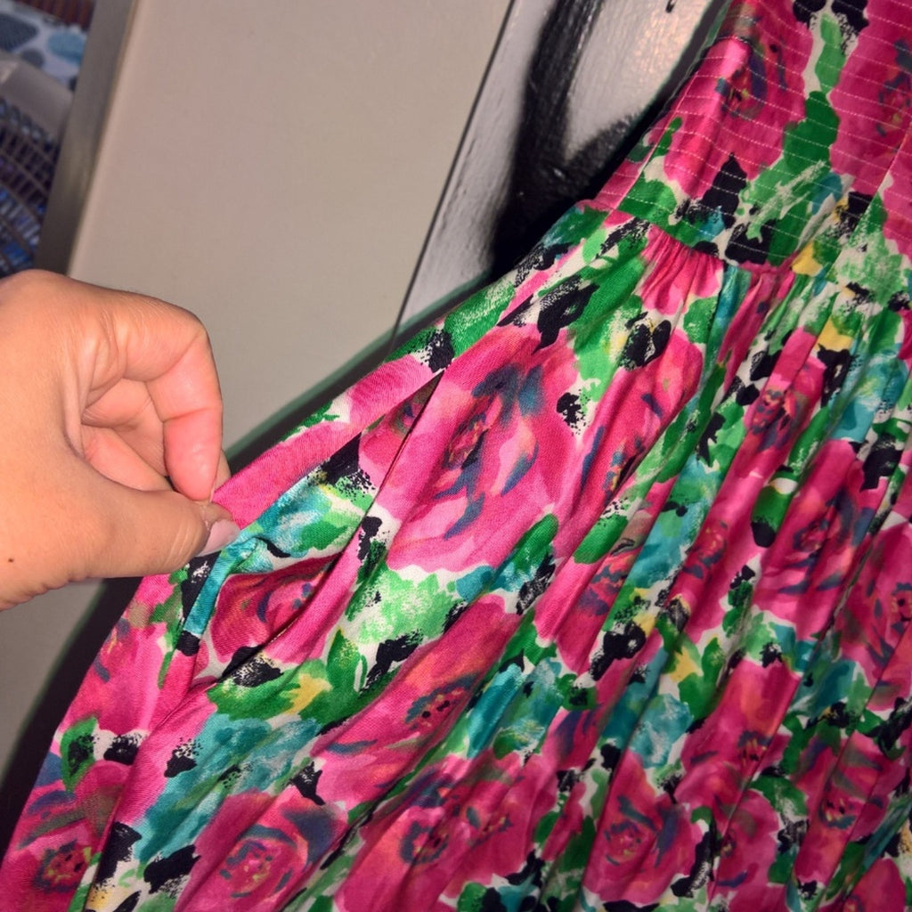 Vintage Classic Silhouette/Full Skirt/Rose Print Dress Sz 6/8