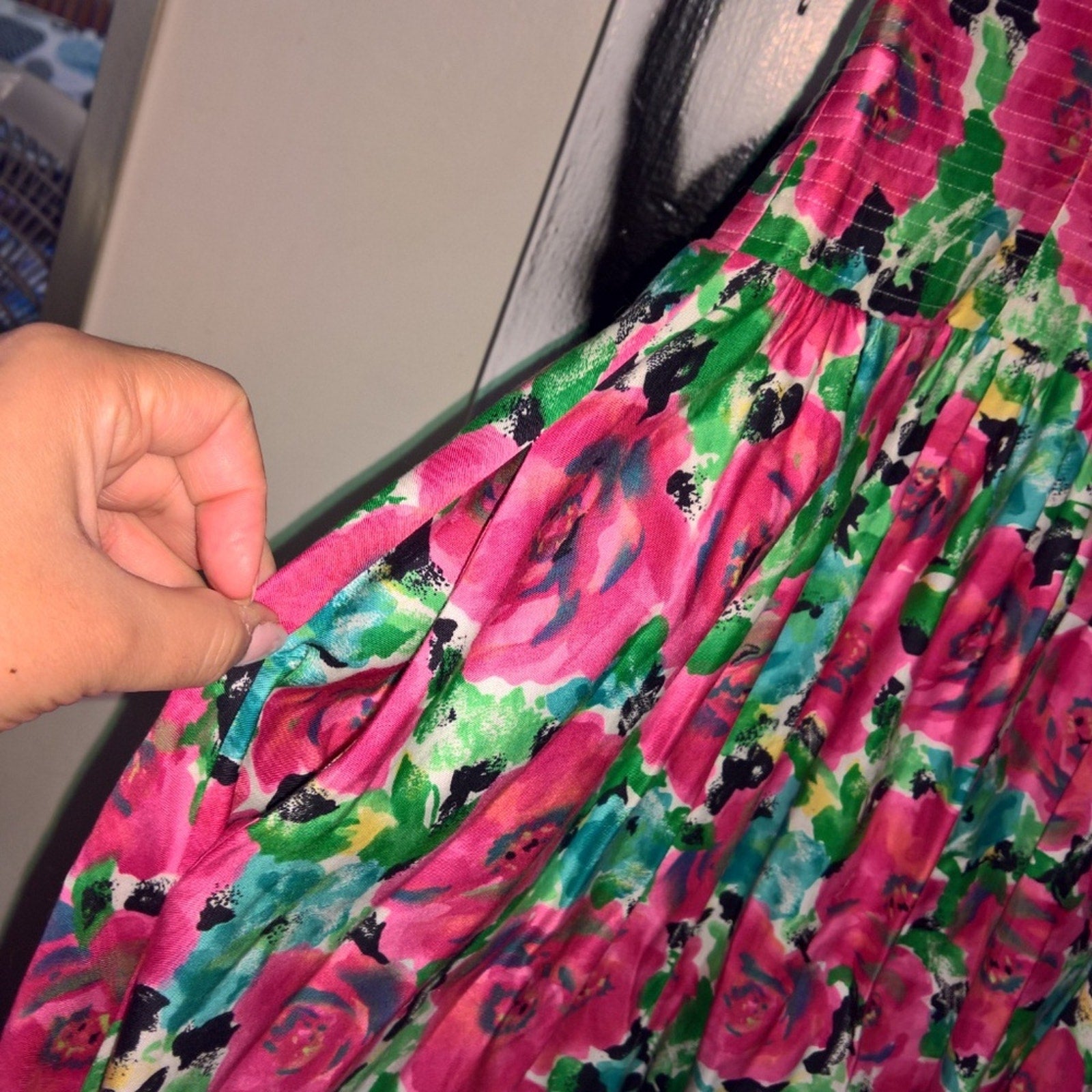 Vintage Classic Silhouette/Full Skirt/Rose Print Dress Sz 6/8
