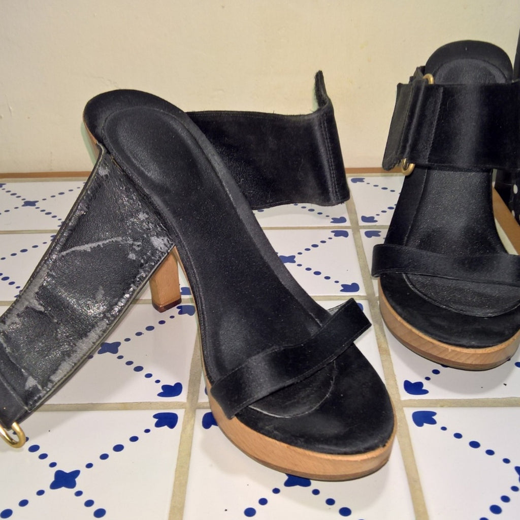 Vintage Wood & Satin Heels Michael Kors Sz 9