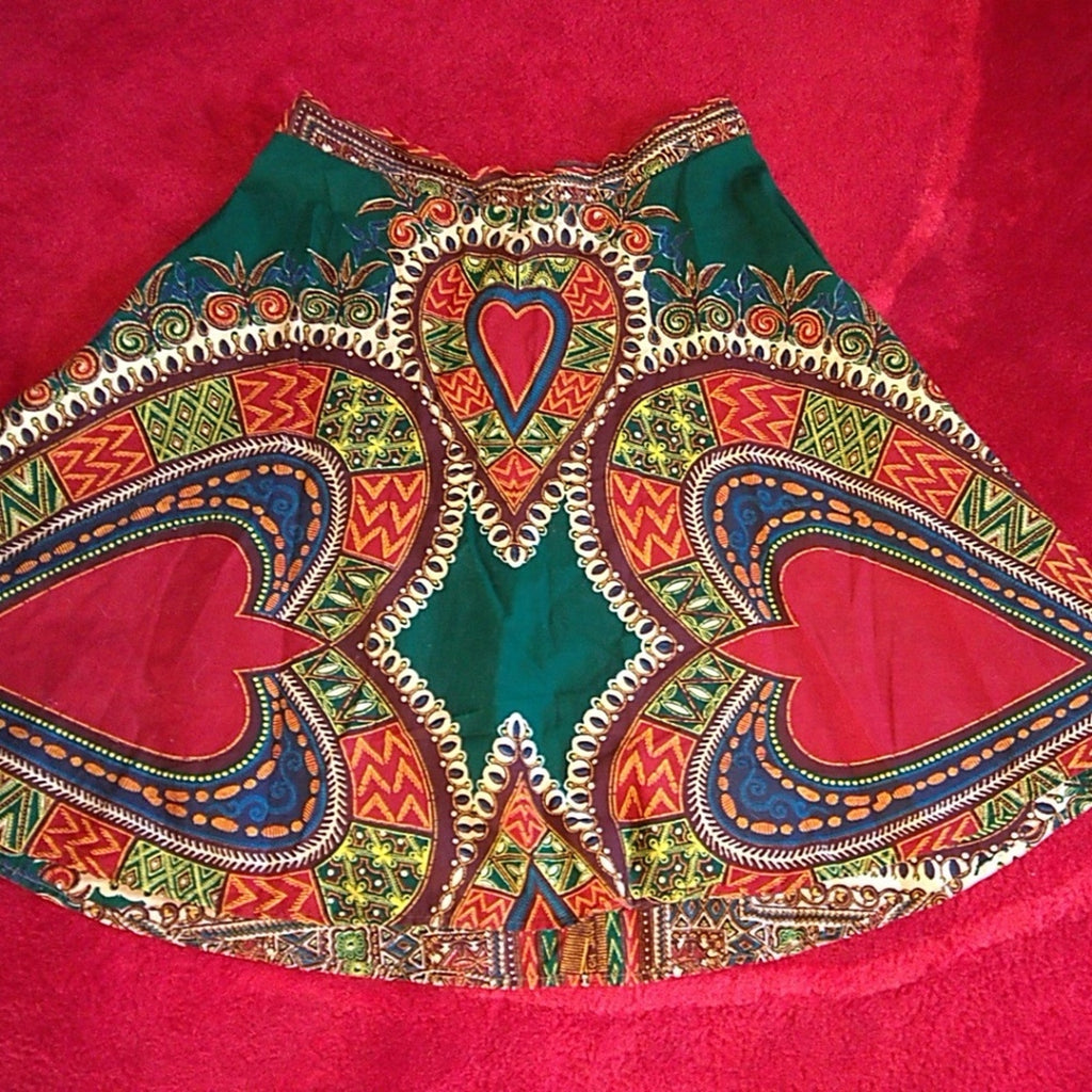 Vintage *Mini A line skirt - Hand Made Dashiki Inspired