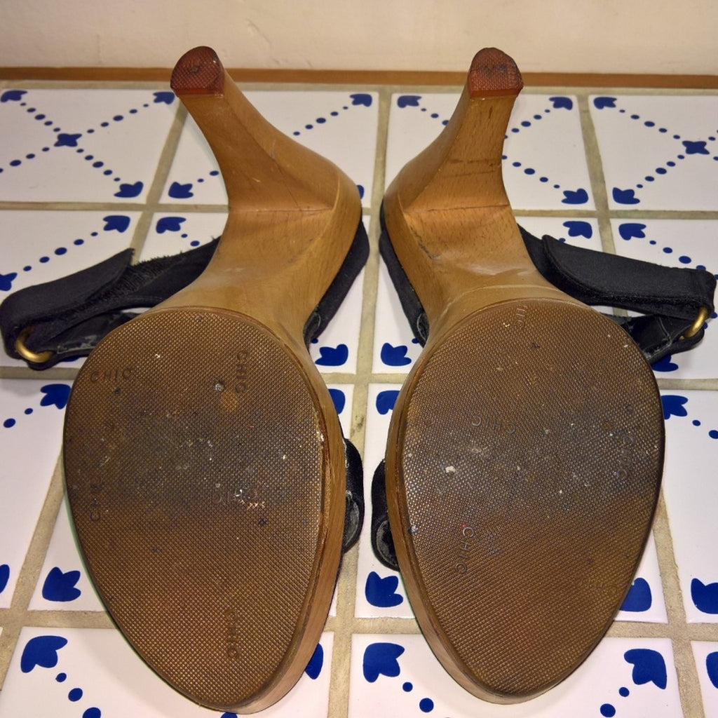 Vintage Wood & Satin Heels Michael Kors Sz 9