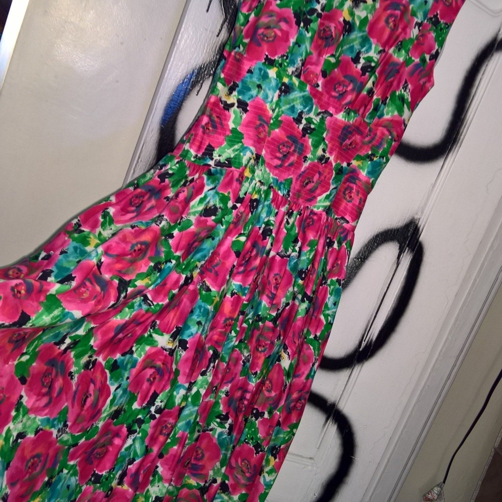 Vintage Classic Silhouette/Full Skirt/Rose Print Dress Sz 6/8