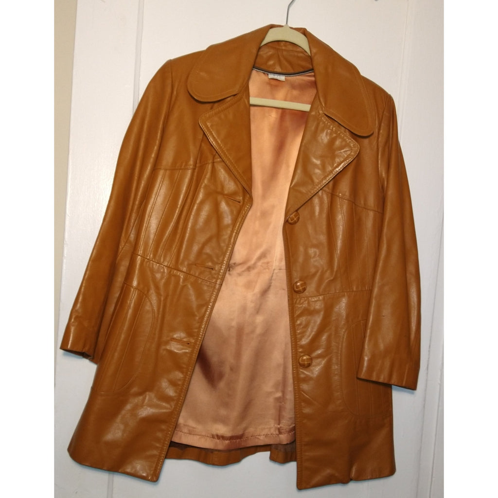 1970's Tan Camel leather Jacket w/ lining