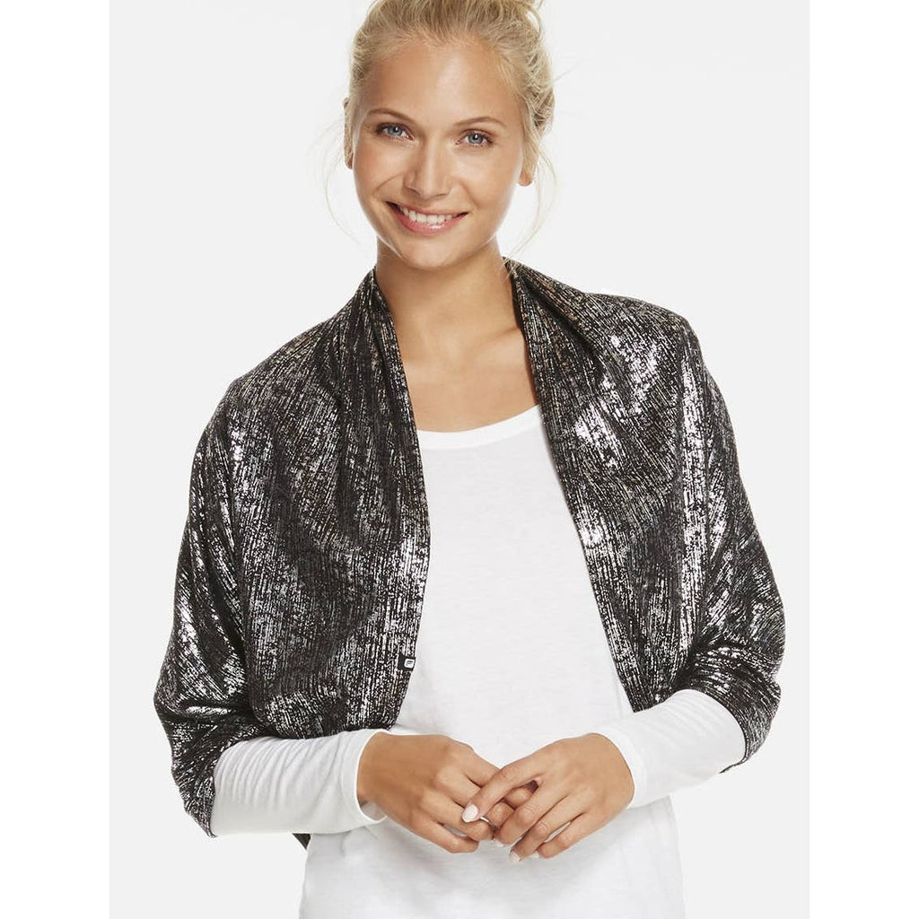 Fabletics NWT Nightshade Reversable Shrug / Infinity Scarf Blk&Silver