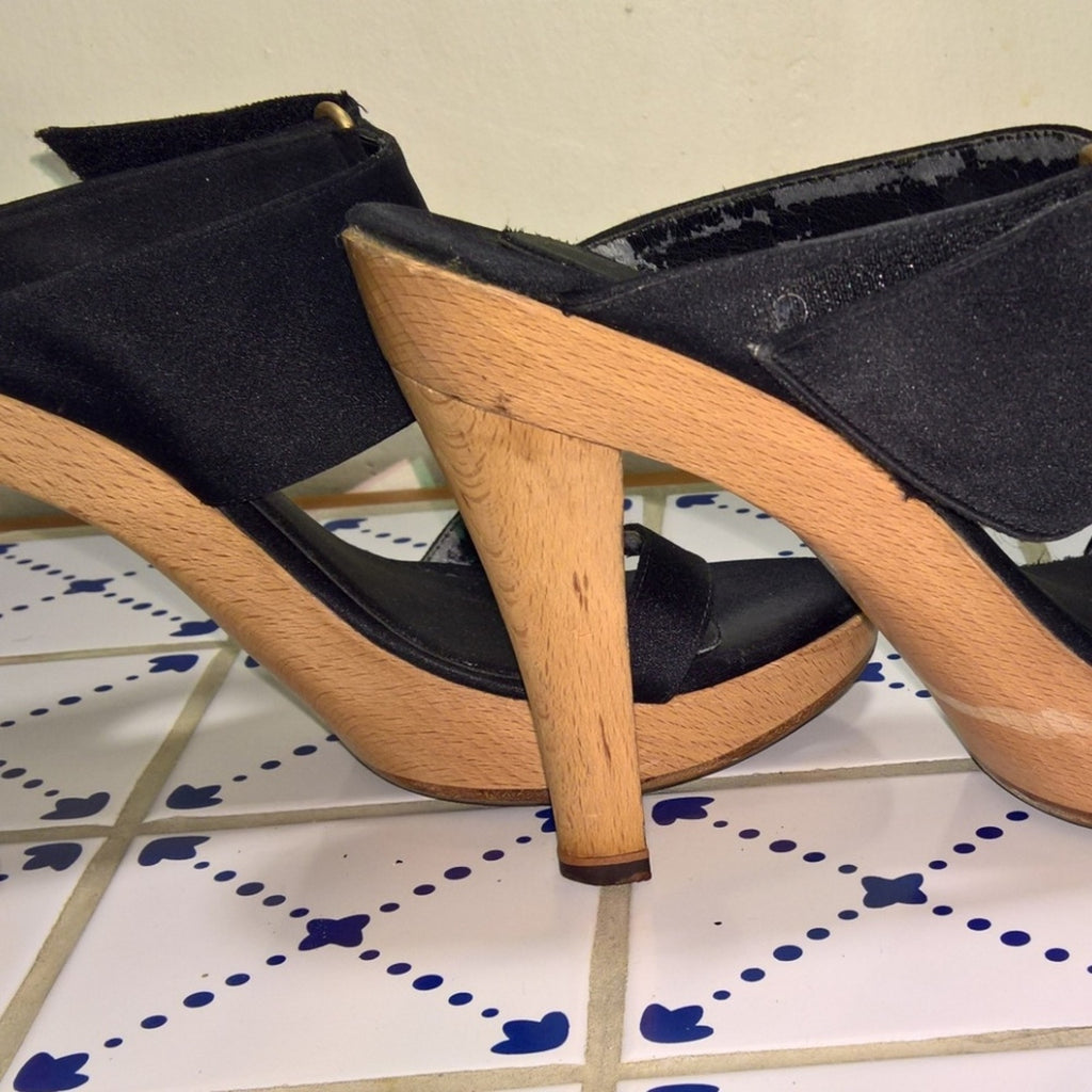 Vintage Wood & Satin Heels Michael Kors Sz 9