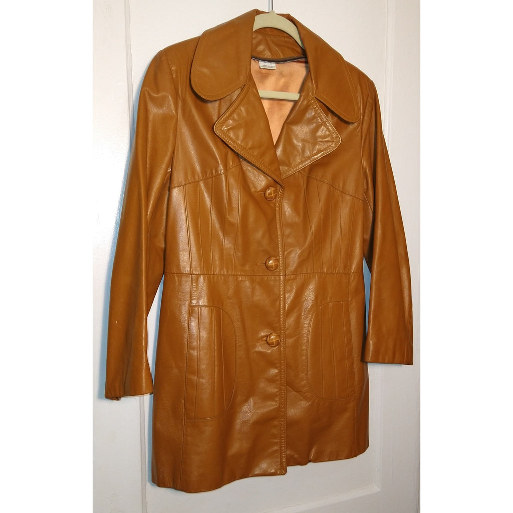 1970's Tan Camel leather Jacket w/ lining