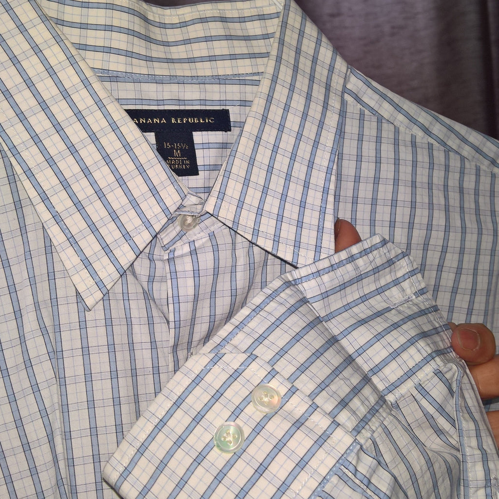 Banana Republic Blue & White Button Dwn Sz M